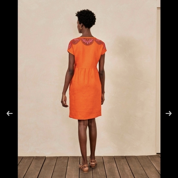 NWT BODEN sz. 6R Fleur Embroidered Linen Dress Knee Length Crochet Eyelet Lace - Picture 7 of 16